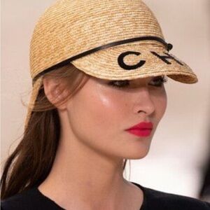 Chic Cha Nel Straw Cap with Black Accent Letters du pe